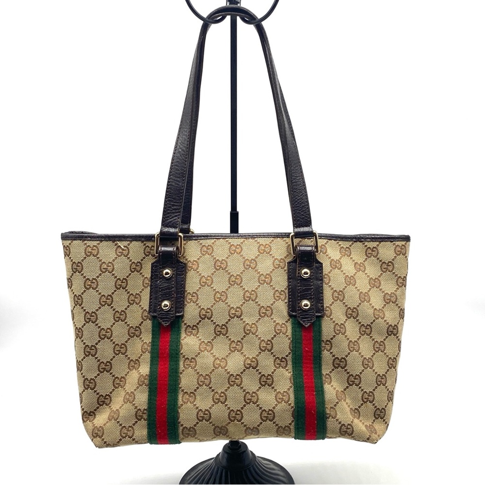 GUCCI  Monogram Leather Tote Jolicoeur Tote Brown GG Monogram Shoulder Bag Med